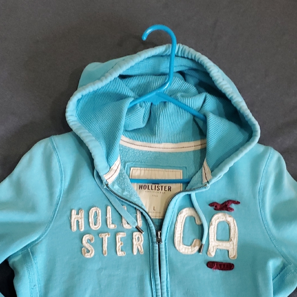 Hollister Turquoise Zip-Up Hoodie Sz Large 🔥 - Picture 3 of 4